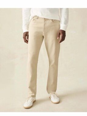 Faherty Stretch Terry 5-Pocket Pants Mens 40 Stone Beige Slim Fit Straight Leg